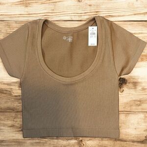NWT OFFLINE by Aerie Ribbed Scoop Neck Cropped‎ Tee Tan Size XS $39.95 Real Good